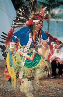 First Nations dancer in traditional regalia (Photographer: Unknown © Tourism BC. Credit: Thompson Okanagan. All Rights Reserved)